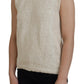 PINK MEMORIES Beige Cotton Blend Sleeveless Round Neck Tank Top