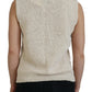 PINK MEMORIES Beige Cotton Blend Sleeveless Round Neck Tank Top