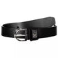 Tommy Hilfiger Elegant Black Leather Belt with Metal Buckle