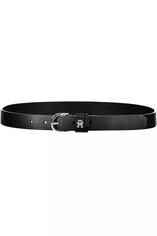 Tommy Hilfiger Elegant Black Leather Belt with Metal Buckle