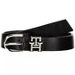 Tommy Hilfiger Elegant Black Leather Belt with Metal Buckle