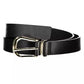 Tommy Hilfiger Elegant Black Leather Belt with Metal Buckle