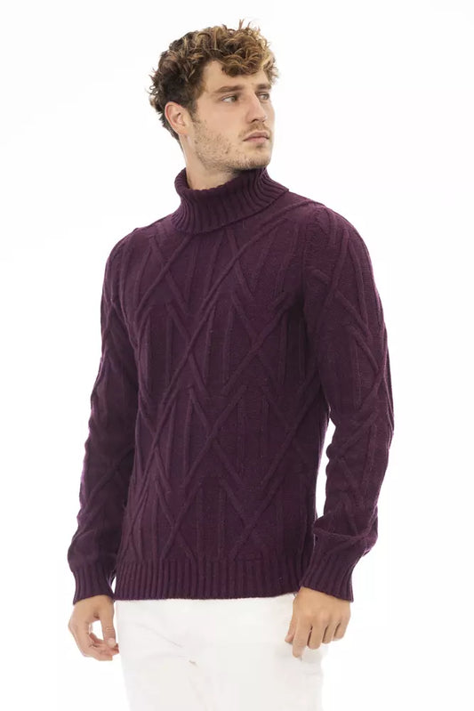 Alpha Studio Purple Merino Wool Men Sweater