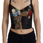 Dolce & Gabbana Black Patchwork Sicily Blouse Corset Cropped Top