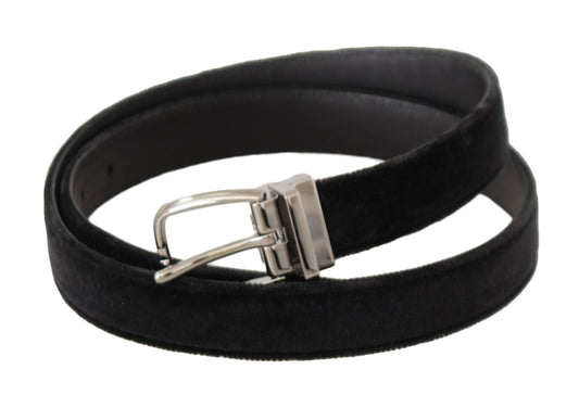 Dolce & Gabbana Elegant Velvet Designer Belt with Logo Engraved Buckle