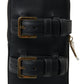 Dolce & Gabbana Black Leather Men Purse Double Belt Strap Bracelet Bag
