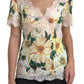Dolce & Gabbana Multicolor Floral Lace V Neck Blouse
