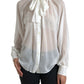 Dolce & Gabbana White Silk Sheer Tied Neck Polka Dots Blouse