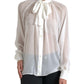 Dolce & Gabbana White Silk Sheer Tied Neck Polka Dots Blouse