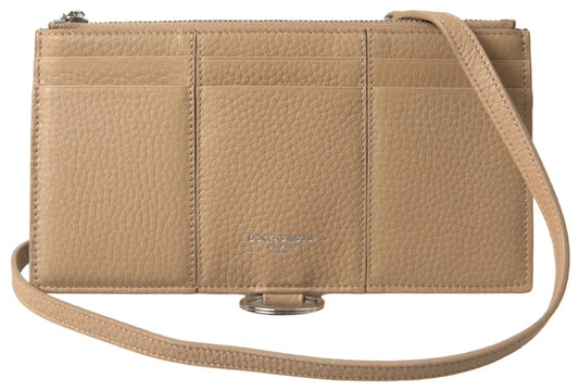 Dolce & Gabbana Elegant Beige Leather Wallet with Detachable Strap