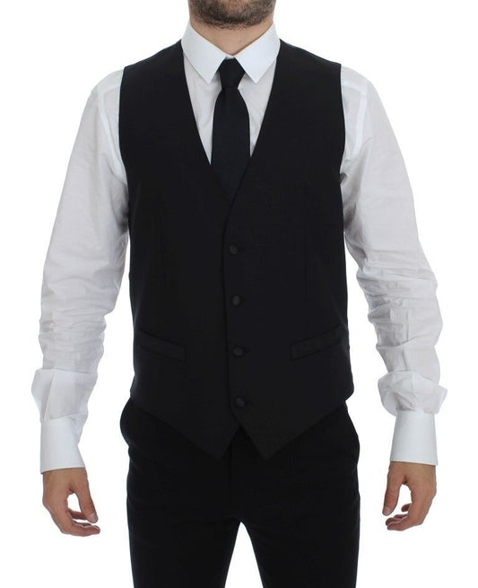 Dolce & Gabbana Elegant Black Wool Silk Dress Vest