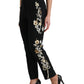 Dolce & Gabbana Black Floral Applique High Waist Tapered Pants