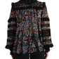 Dolce & Gabbana Black Floral Print Long Sleeves Blouse Top