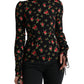 Dolce & Gabbana Black Rose Print Turtle Neck Blouse Top