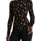 Dolce & Gabbana Black Rose Print Turtle Neck Blouse Top