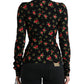 Dolce & Gabbana Black Rose Print Turtle Neck Blouse Top