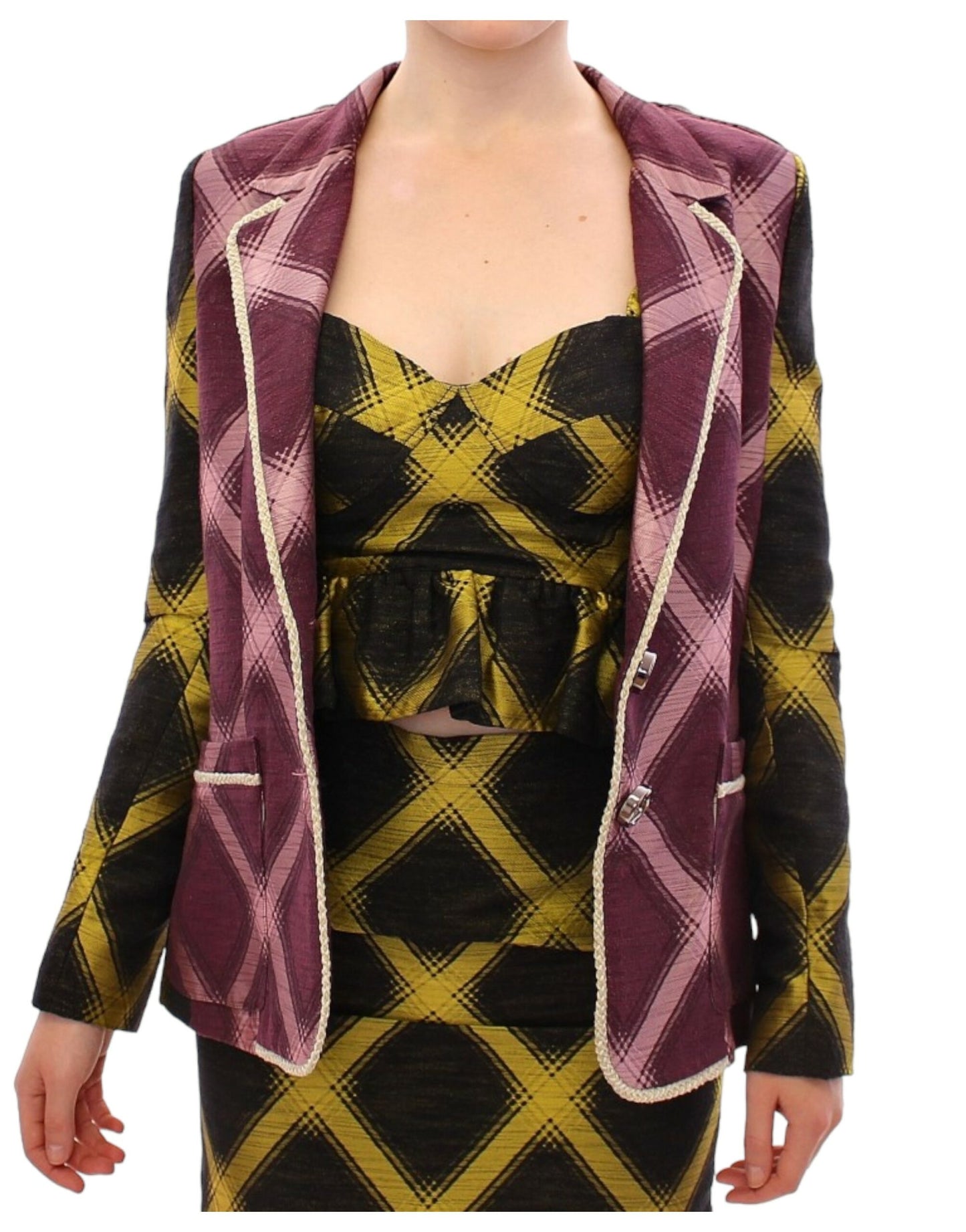 House of Holland Chic Purple Checkered Jacket Blazer