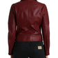 Dolce & Gabbana Bordeaux Leather Biker Coat Lambskin Jacket