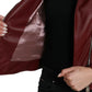Dolce & Gabbana Bordeaux Leather Biker Coat Lambskin Jacket