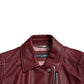 Dolce & Gabbana Bordeaux Leather Biker Coat Lambskin Jacket