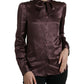 Dolce & Gabbana Brown Silk Ascot Collar Long Sleeve Blouse Top