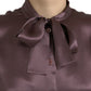 Dolce & Gabbana Brown Silk Ascot Collar Long Sleeve Blouse Top