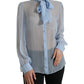 Dolce & Gabbana Blue Long Sleeves Ascot Collar Blouse Top