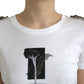 Dolce & Gabbana White Black Roses Crewneck Cotton T-shirt