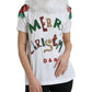 Dolce & Gabbana White Cotton Christmas Sequin Fur T-shirt