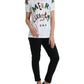 Dolce & Gabbana White Cotton Christmas Sequin Fur T-shirt
