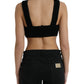 Dolce & Gabbana Black Cropped Cashmere V-neck Bustier Top