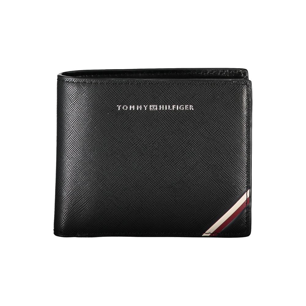 Tommy Hilfiger Elegant Black Leather Wallet with Contrast Details