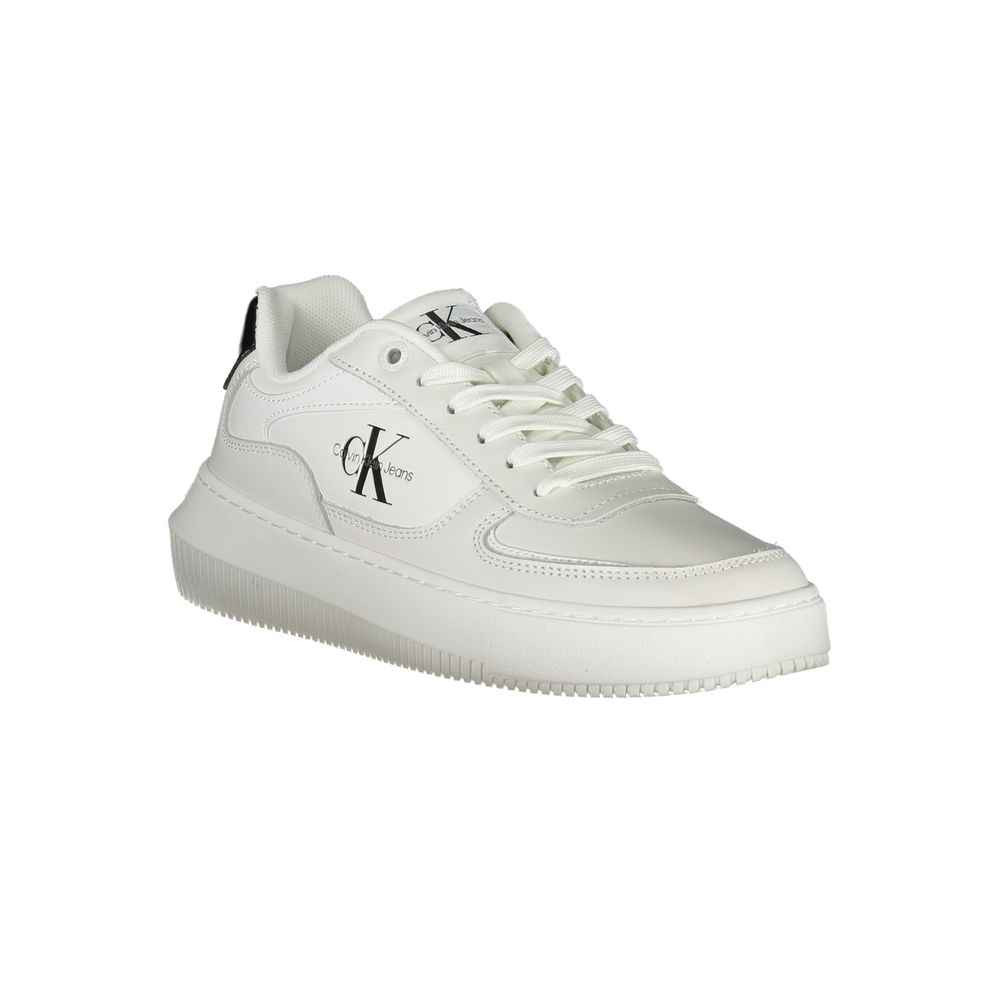 Calvin Klein Sleek White Lace-Up Sneakers with Contrast Details