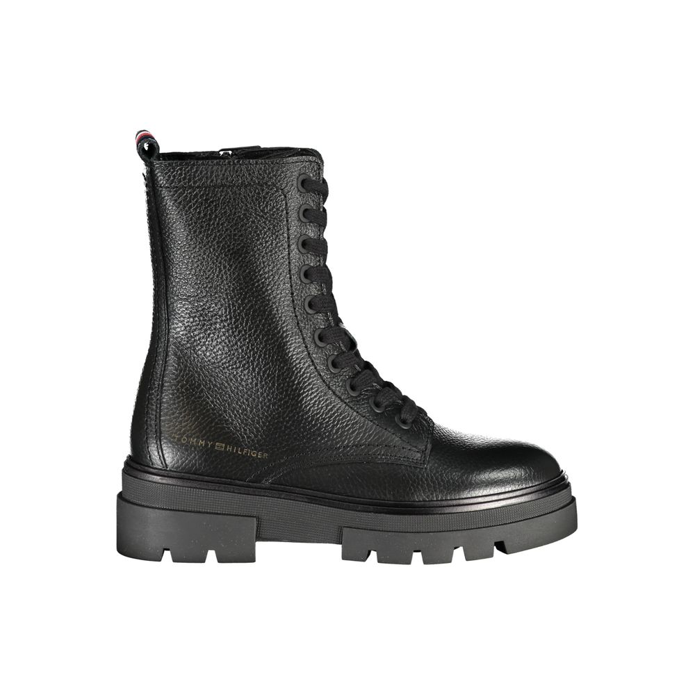 Tommy Hilfiger Elegant Black Laced Boots with Side Zip