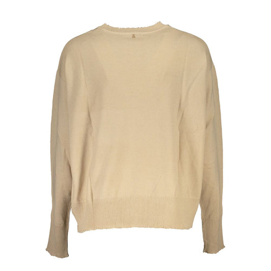 Patrizia Pepe Chic Beige Crew Neck Sweater with Contrast Details