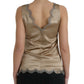 Dolce & Gabbana Brown Lace Trim V-neck Sleeveless Tank Top
