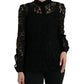 Dolce & Gabbana Black Floral Lace Long Sleeves Blouse Top