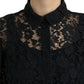 Dolce & Gabbana Black Floral Lace Long Sleeves Blouse Top