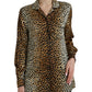 Dolce & Gabbana Brown Leopard Print Long Sleeves Blouse Top
