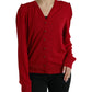 Dolce & Gabbana Red Wool V-neck Buttoned Cardigan Sweater