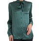 Dolce & Gabbana Dark Green Silk Ascot Collar Blouse Top