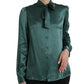 Dolce & Gabbana Dark Green Silk Ascot Collar Blouse Top