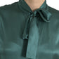 Dolce & Gabbana Dark Green Silk Ascot Collar Blouse Top