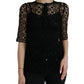 Dolce & Gabbana Black Floral Lace Short Sleeves Blouse Top