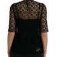 Dolce & Gabbana Black Floral Lace Short Sleeves Blouse Top