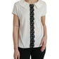 Dolce & Gabbana Off White Silk Lace Trim Short Sleeves Top