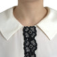 Dolce & Gabbana Off White Silk Lace Trim Short Sleeves Top