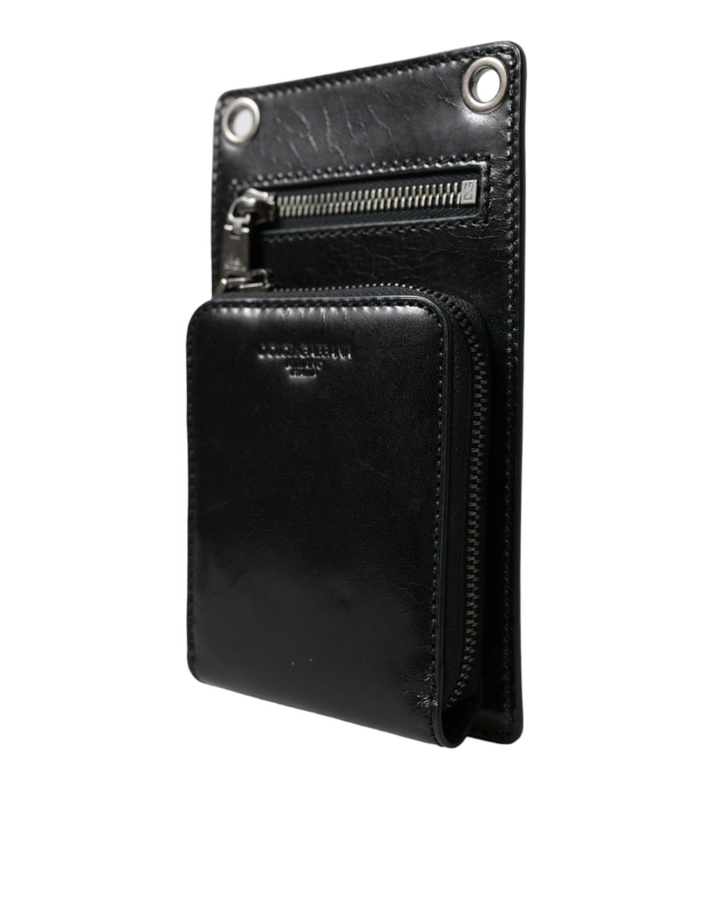 Dolce & Gabbana Wallet Black Horse Leather Zip Logo Cross Body Phone Slot