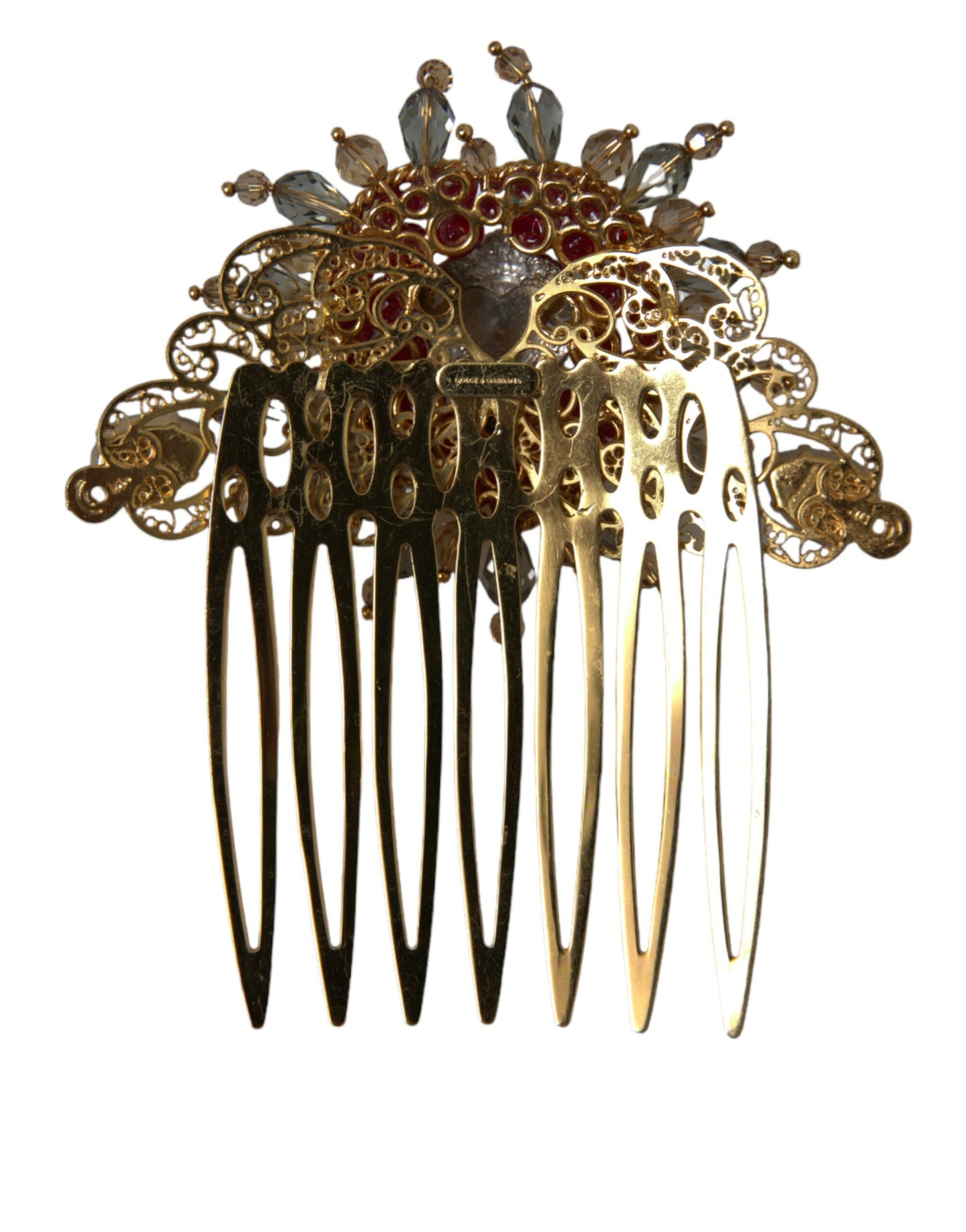 Dolce & Gabbana Gold Brass Crystal Heart Women Hair Comb