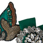 Dolce & Gabbana Green Satin Bird Crystal Women Hair Clip